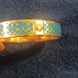 Coach Gold-Tone Bracelet with Turquoise Enamel Signature Link